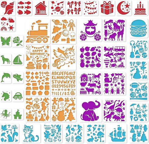 48PCS Stencils for Kids, Stencils for Painting Crafts Reusable Drawing Art Stencil Washable Primary Shape Paper Scrapbooks Template for Kids Toddlers Preschool Back to School in Saudi Arabia