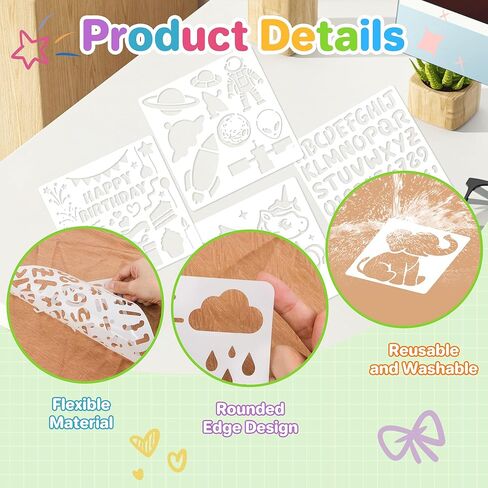 48PCS Stencils for Kids, Stencils for Painting Crafts Reusable Drawing Art Stencil Washable Primary Shape Paper Scrapbooks Template for Kids Toddlers Preschool Back to School in Saudi Arabia