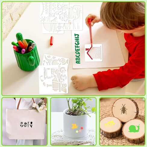 48PCS Stencils for Kids, Stencils for Painting Crafts Reusable Drawing Art Stencil Washable Primary Shape Paper Scrapbooks Template for Kids Toddlers Preschool Back to School in Saudi Arabia