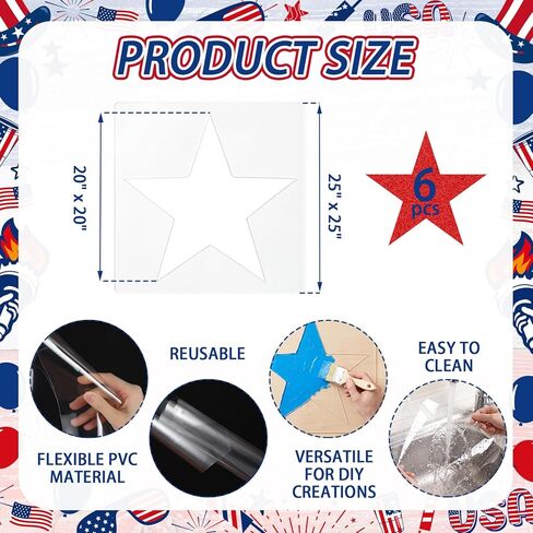 Sintuff 6 Pcs 4th of July 25 Inch Large Star Stencils for Painting 250th Anniversary Patriotic Star Stencil Craft on Yard and Lawn Reusable Plastic Drawing Template for Independence Day DIY Home Decor in Kuwait