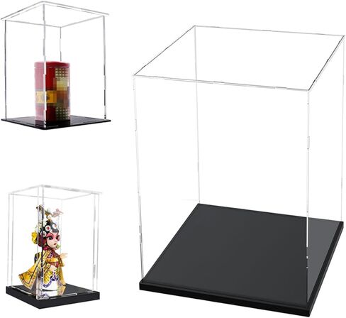 3MM Thick Clear Acrylic Display Case , Thicken Base, DustProof, for Collectibles, Lego (Black Base, 10x10x10cm/4x4x4in) in Saudi Arabia