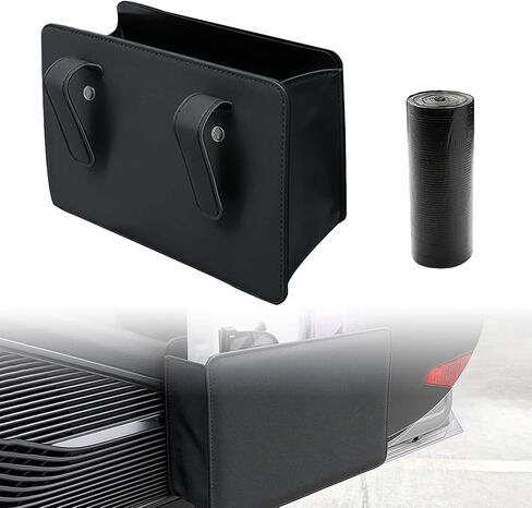 Foldable Car Trash Can, Leather Waterproof Garbage Organizer Holder for Car Interior Hanging with One Trash Bag, Hanging Dustbin Container for Truck & SUVs (Black) in Kuwait