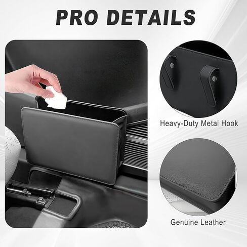 Foldable Car Trash Can, Leather Waterproof Garbage Organizer Holder for Car Interior Hanging with One Trash Bag, Hanging Dustbin Container for Truck & SUVs (Black) in Kuwait