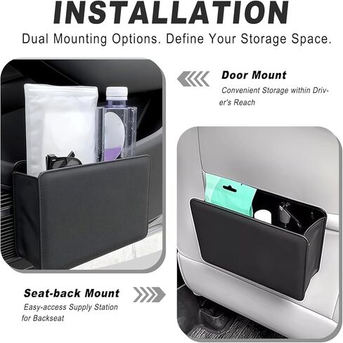 Foldable Car Trash Can, Leather Waterproof Garbage Organizer Holder for Car Interior Hanging with One Trash Bag, Hanging Dustbin Container for Truck & SUVs (Black) in Kuwait