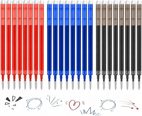24 Pack 8 Blue 8 Black 8 Red Erasable Gel Ink Pen Refills 0.7 mm Compatible with FriXion Friction, Multicolor Medium Fine Point Refills for Erasable Pens Smooth Writing Fast Dry for School Office in Saudi Arabia