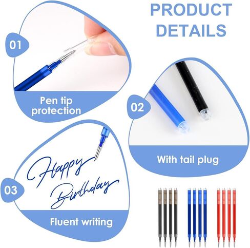 24 Pack 8 Blue 8 Black 8 Red Erasable Gel Ink Pen Refills 0.7 mm Compatible with FriXion Friction, Multicolor Medium Fine Point Refills for Erasable Pens Smooth Writing Fast Dry for School Office in Saudi Arabia