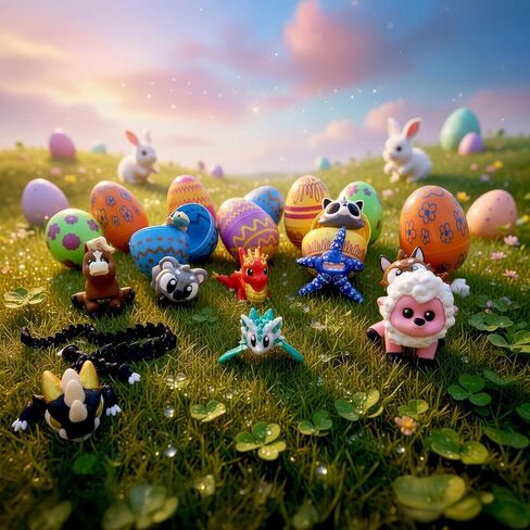 Easter Egg Surprise 10 Pack – Prefilled Pastel Eggs with Poseable Articulated Creatures, Easter Basket Stuffers, Egg Hunt Fillers, Mini Animal Figurine Collection in Saudi Arabia