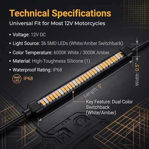 2 PCS Motorcycle LED Turn Signal Light, Flexible 3014 SMD Strip with 120-Degree Viewing Angle, Waterproof Running Light Bar, Universal for Most Motorcycles (White) in Kuwait
