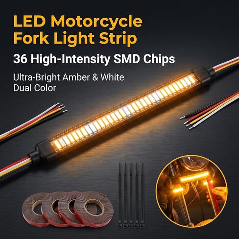 2 PCS Motorcycle LED Turn Signal Light, Flexible 3014 SMD Strip with 120-Degree Viewing Angle, Waterproof Running Light Bar, Universal for Most Motorcycles (White) in Kuwait