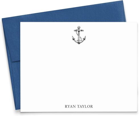 Nautical Themed Stationery Note Cards With Envelopes, FLAT Anchor Theme Notecards For Writing Letters, Navy Coastal Stationery Card With Name, Fisherman Gifts, Your Choice of Colors and Quantity in Kuwait