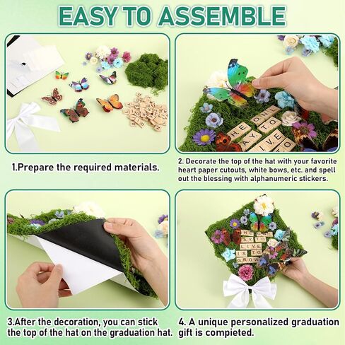 49 Pcs Spring Garden Theme DIY Graduation Cap Decor Faux Assorted Flowers White Bows 3D Butterfly Stickers Artificial Moss Crafts Alphabet Tiles for DIY Hat Grad Cap Topper Graduation Party Supplies in Kuwait