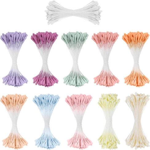 1100 Pcs Flower Stamens, 2mm Artificial Stamens, Double Heads Stamen for Flower Making, 11 Colors, Floral Stamen for Wedding Bouquet Party Decoration Scrapbook in Kuwait