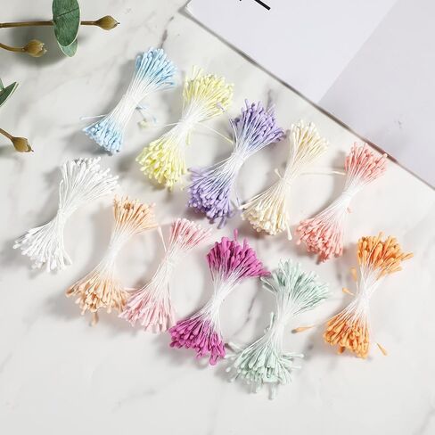 1100 Pcs Flower Stamens, 2mm Artificial Stamens, Double Heads Stamen for Flower Making, 11 Colors, Floral Stamen for Wedding Bouquet Party Decoration Scrapbook in Kuwait