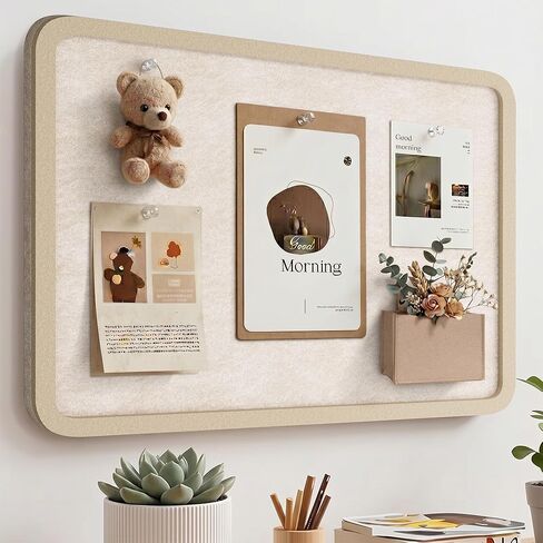 Bulletin Board, 24 x 18 inches Decorative Felt Board Foldable Photo Board Pin Boards, Cork Board Alternative for Walls, Office, Home, Classroom with Pushpins ＆ Small Storage Bag, Beige in Saudi Arabia