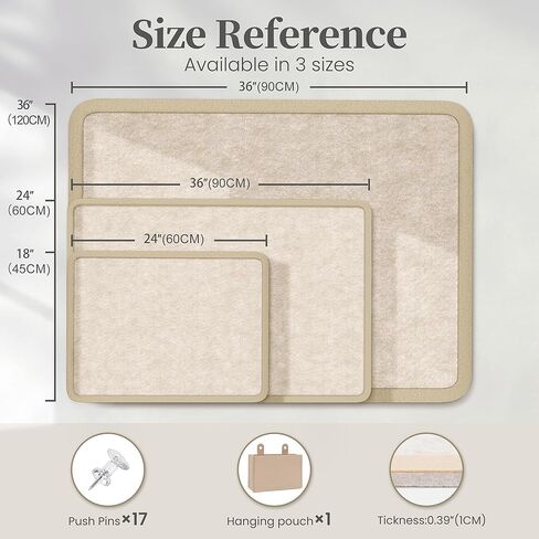 Bulletin Board, 24 x 18 inches Decorative Felt Board Foldable Photo Board Pin Boards, Cork Board Alternative for Walls, Office, Home, Classroom with Pushpins ＆ Small Storage Bag, Beige in Saudi Arabia