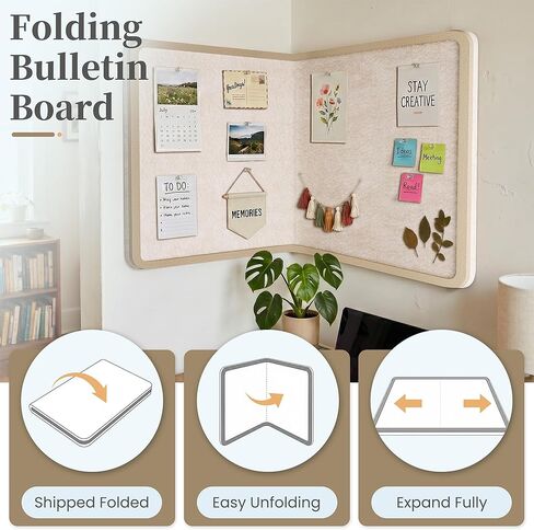 Bulletin Board, 24 x 18 inches Decorative Felt Board Foldable Photo Board Pin Boards, Cork Board Alternative for Walls, Office, Home, Classroom with Pushpins ＆ Small Storage Bag, Beige in Saudi Arabia