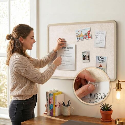 Bulletin Board, 24 x 18 inches Decorative Felt Board Foldable Photo Board Pin Boards, Cork Board Alternative for Walls, Office, Home, Classroom with Pushpins ＆ Small Storage Bag, Beige in Saudi Arabia