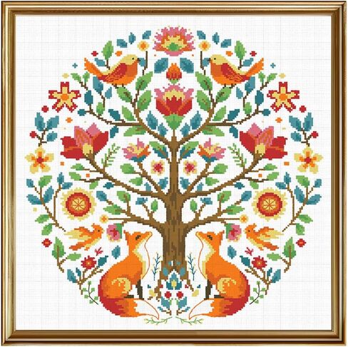 FREEBLOSS 11CT Cross Stitch Kits Tree of Animals Pattern Stamped Cross Stitch Wall Painting Craft Kit Full Range of Embroidery Starter Kits for Adult Beginners with Instruction 17.7 x 17.7 in Kuwait