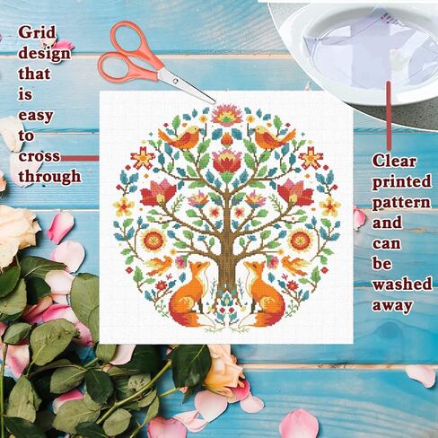FREEBLOSS 11CT Cross Stitch Kits Tree of Animals Pattern Stamped Cross Stitch Wall Painting Craft Kit Full Range of Embroidery Starter Kits for Adult Beginners with Instruction 17.7 x 17.7 in Kuwait