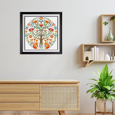 FREEBLOSS 11CT Cross Stitch Kits Tree of Animals Pattern Stamped Cross Stitch Wall Painting Craft Kit Full Range of Embroidery Starter Kits for Adult Beginners with Instruction 17.7 x 17.7 in Kuwait