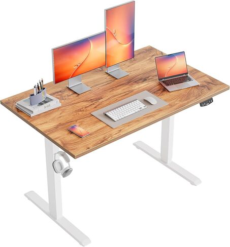 Agilestic Electric Standing Desk, 48 x 24 Inches Height Adjustable Desk, Sit Stand up for Work Office Home, Ergonomic Rising Computer Table with Memory Preset, Light Rustic Brown in Kuwait