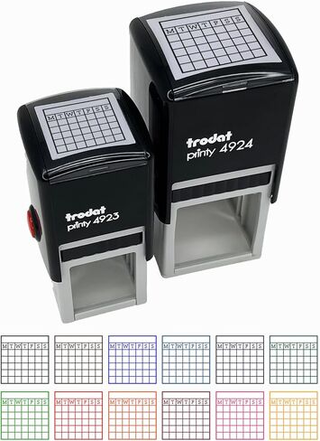 Blank Calendar Monday Start Goal Habit Tracker Self-Inking Rubber Stamp Ink Stamper - 1-1/2 Inch Large - Black Ink in Kuwait
