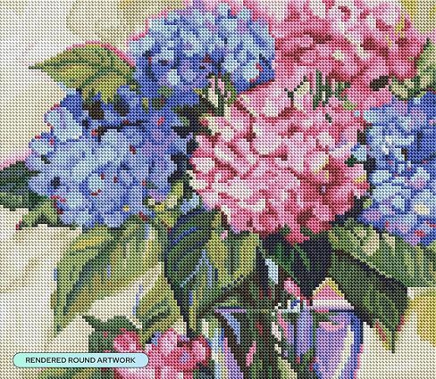 DIAMOND ART CLUB Hydrangeas Diamond Painting Kit, Fun DIY Crafts for Adults, Round Diamond Art Canvas, 15" x 13" (38 cm x 33 cm) in Kuwait