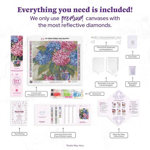 DIAMOND ART CLUB Hydrangeas Diamond Painting Kit, Fun DIY Crafts for Adults, Round Diamond Art Canvas, 15" x 13" (38 cm x 33 cm) in Kuwait