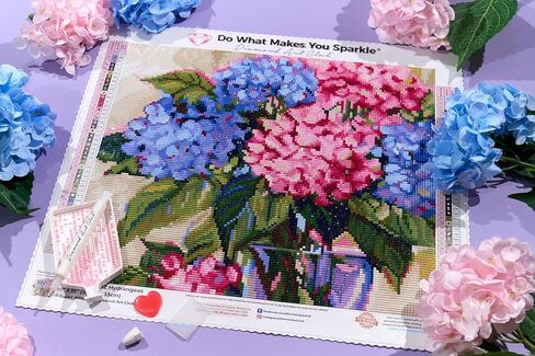 DIAMOND ART CLUB Hydrangeas Diamond Painting Kit, Fun DIY Crafts for Adults, Round Diamond Art Canvas, 15" x 13" (38 cm x 33 cm) in Kuwait