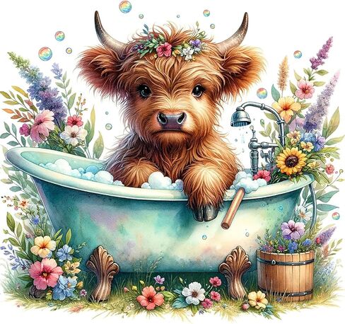 DIYCYCY Cute Highland Cow Diamond Art Kits for Adults,Bathroom 5D Diamond Painting Kits for Beginners,Round Full Drill Gem Art for Adults,DIY Diamond Dots Paintings Picture Arts for Home Decor 14x14in in Saudi Arabia