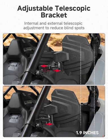 المرايا الجانبية KEMIMOTO UTV 2026 تمديد مطور 3 في 1 تعديلات رؤية كبيرة (7.87 بوصة × 6.3 بوصة) تناسب قضيب لف مقاس 1.65-2 بوصة متوافق مع Polaris RZR وCan-Am X3 وPioneer وJohn Deere وCFMOTO in Kuwait