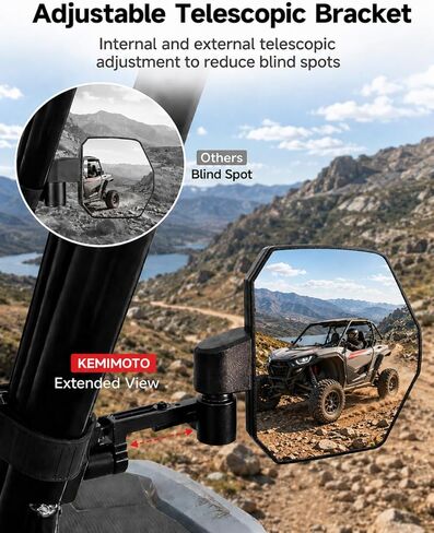 المرايا الجانبية KEMIMOTO UTV 2026 تمديد مطور 3 في 1 تعديلات رؤية كبيرة (7.87 بوصة × 6.3 بوصة) تناسب قضيب لف مقاس 1.65-2 بوصة متوافق مع Polaris RZR وCan-Am X3 وPioneer وJohn Deere وCFMOTO in Kuwait