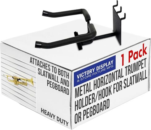 VICTORY DISPLAY & STORE FIXTURE MFG Metal Horizontal Trumpet Holder/Hook for Slatwall or Pegboard (Quantity 1) (1, Black) in Saudi Arabia
