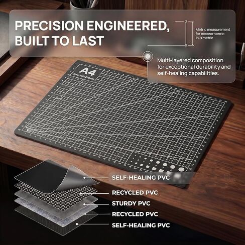 Professional A4 Self-Healing Cutting Mat, Non-Slip Craft Cutting Board with Grid, Durable PVC Material for Handmade Scrapbooking, Sewing, Model Making and Office Desktop Protection in Saudi Arabia
