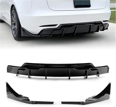 موزع خلفي متوافق مع طراز تيسلا 3 2017-2023، مقسم شفة المصد السفلي الخلفي باللون الأسود اللامع، تصميم زعنفة القرش عالي الأداء مع مآزر جانبية in Kuwait