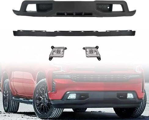 الستارة السفلية للمصد الأمامي MGWILL متوافقة مع 2019 2020 2021 2022 Chevy Silverado 1500 LT، RST، WT مع عاكس سد الهواء وأضواء الضباب، مع فتحات خطافات السحب، W/O Z71 in Kuwait