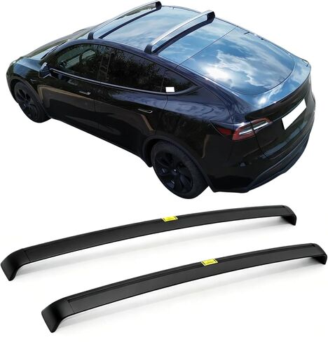 IKON MOTORSPORTS، حامل سقف متوافق مع 2020-2025 Tesla Model Y جميع الموديلات 4 أبواب، رف سقف علوي أسود حامل البضائع زوج من الألومنيوم قطعتين، 2021 2022 in Kuwait