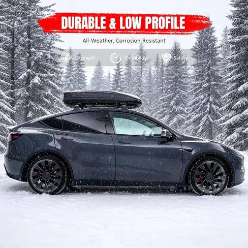 IKON MOTORSPORTS، حامل سقف متوافق مع 2020-2025 Tesla Model Y جميع الموديلات 4 أبواب، رف سقف علوي أسود حامل البضائع زوج من الألومنيوم قطعتين، 2021 2022 in Kuwait