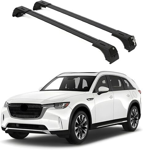 قضبان متقاطعة لحامل السقف من ERKUL لمازدا CX-90 وCX90 PHEV 2024-2026 | ترقية قضبان عرضية من الألومنيوم Aero بوزن 220 رطلاً مع نظام المشبك الذكي | متوافق مع فلوش ريلز - أسود in Kuwait
