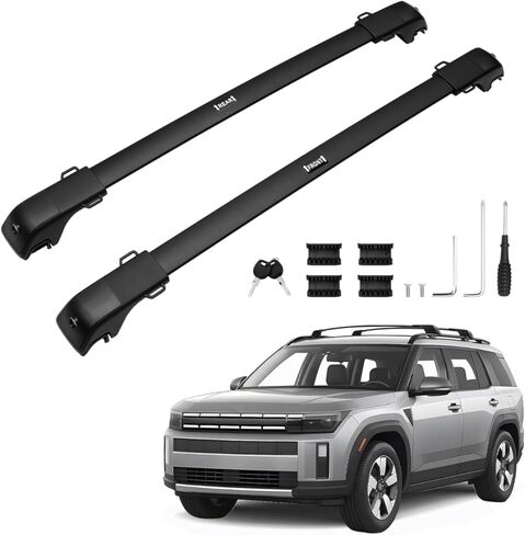 قضبان متقاطعة لرف السقف Powerty 268LBS لملحقات Hyundai Santa Fe وSanta Fe الهجينة 2024-2026 مع سياج جانبي مرتفع (ليس لحواف SE)، حامل أرفف أمتعة على السطح من الألومنيوم قابل للقفل in Kuwait