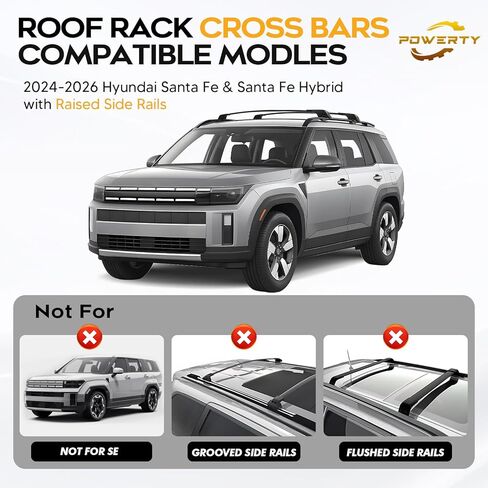 قضبان متقاطعة لرف السقف Powerty 268LBS لملحقات Hyundai Santa Fe وSanta Fe الهجينة 2024-2026 مع سياج جانبي مرتفع (ليس لحواف SE)، حامل أرفف أمتعة على السطح من الألومنيوم قابل للقفل in Kuwait