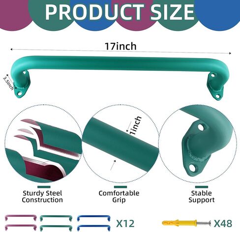 3 Colors 17 inch Metal Playground Handles, 6 Pack Monkey Bars Indoor Heavy Duty Ceiling Grab Bars for Indoor Outdoor Playgrounds Climbing Frames in Kuwait