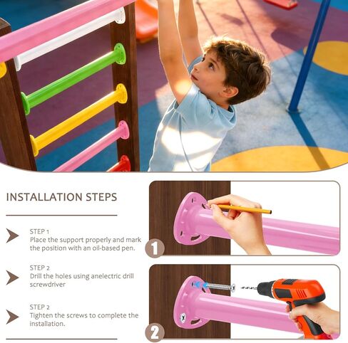 16 inch Monkey Bars Kit for Kids Backyard Outdoor Indoor Ladder Rungs Monkeybars Freestanding Monkey Bars Pink (12 Pack) in Saudi Arabia