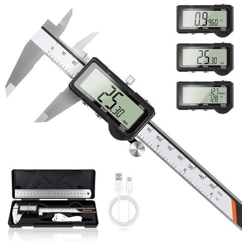 HARDELL Digital Caliper, Rechargeable Digital Caliper 6 inch with Reset Setting, Caliper Measuring Tool with MM/in/F Conversion, Auto Off, Micrometer with Large Screen for Jeweler/Woodworking/DIY in Saudi Arabia