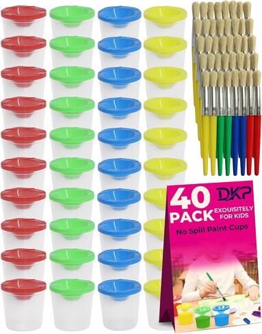 40 Pcs Paint Cups with Lids for Kids Classroom Set, Durable & Reusable No Spill Paint Cups with Sealed Lids for School, Art Projects and Group Activities in Saudi Arabia