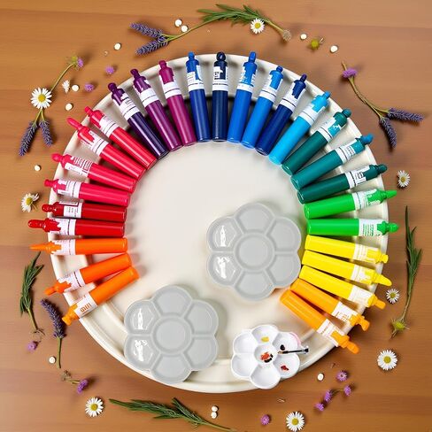 2Pcs White Porcelain Watercolor Palette - Washable Ceramic Paint Tray with Non-Stick Surface, Professional Artist-Grade Mixing Palette for Studio and Outdoor Painting in Kuwait