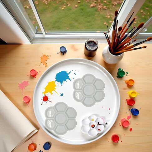 2Pcs White Porcelain Watercolor Palette - Washable Ceramic Paint Tray with Non-Stick Surface, Professional Artist-Grade Mixing Palette for Studio and Outdoor Painting in Kuwait