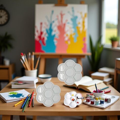 2Pcs White Porcelain Watercolor Palette - Washable Ceramic Paint Tray with Non-Stick Surface, Professional Artist-Grade Mixing Palette for Studio and Outdoor Painting in Kuwait