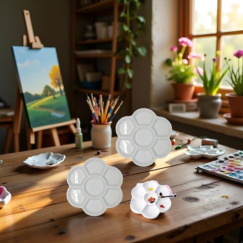 2Pcs White Porcelain Watercolor Palette - Washable Ceramic Paint Tray with Non-Stick Surface, Professional Artist-Grade Mixing Palette for Studio and Outdoor Painting in Kuwait