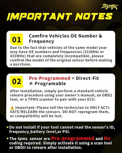 Oktiger 433MHz TPMS Sensor Pre-Programmed Fit for Jeep Grand Cherokee 2016-2022, Compass 2017-2022, Renegade, for Dodge Durango Dart, for Chrysler 200, Tire Pressure Monitoring Sensor, OE#68313387AB in Kuwait